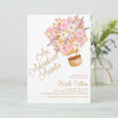 Invitation Baby shower rose Floral à air chaud (Debout devant)