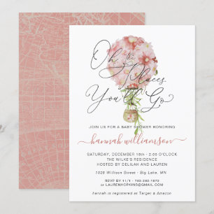 Invitation Baby shower rose Floral à air chaud