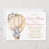 Invitation Baby shower rose floral à bulle d'éléphant de fond (Devant)
