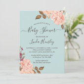 Invitation Baby shower Rose floral bleu clair Dusty (Debout devant)