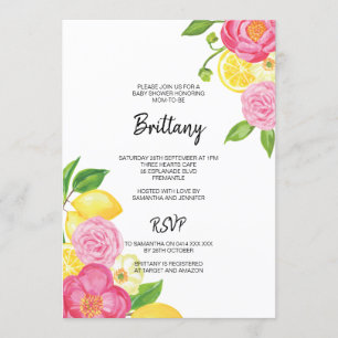 Invitation Baby shower rose floral citron neutre pour les sex