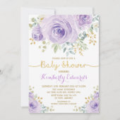 Invitation Baby shower rose floral de fille de Boho d'or (Devant)
