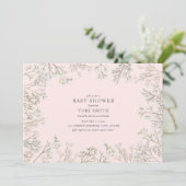 Invitation Baby shower rose floral du souffle du bébé (Debout devant)