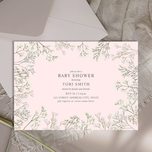 Invitation Baby shower rose floral du souffle du bébé