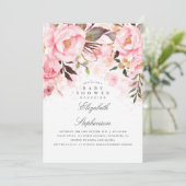 Invitation Baby shower rose floral élégant et moderne (Debout devant)