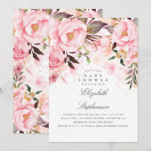 Invitation Baby shower rose floral élégant et moderne (Devant / Derrière)