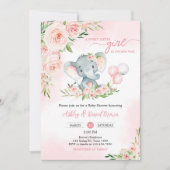 Invitation Baby shower rose floral éléphant ballon (Devant)