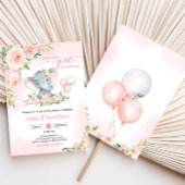 Invitation Baby shower rose floral éléphant ballon