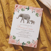 Invitation Baby shower rose floral Eléphant fille