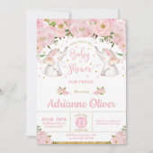 Invitation Baby shower rose Floral Eléphant Twin Girls (Devant)