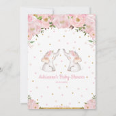 Invitation Baby shower rose Floral Eléphant Twin Girls (Dos)