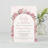 Invitation Baby shower rose floral fille bébé en fleur (Debout devant)