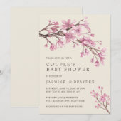 Invitation Baby shower Rose Floral Fille Couples (Devant / Derrière)
