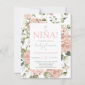 Invitation Baby shower rose floral fille espagnole (Devant)