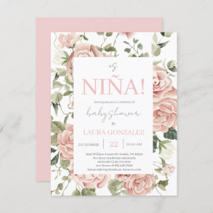 Invitation Baby shower rose floral fille espagnole