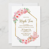 Invitation Baby shower Rose Floral High Tea (Devant)