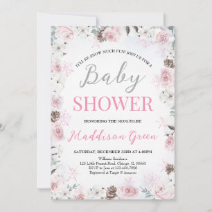 Invitation Baby shower rose floral Little Snowflake