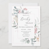 Invitation Baby shower rose Floral moderne fille (Devant)