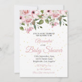 Invitation Baby shower rose floral or chic (Devant)