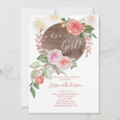 Invitation Baby shower rose Floral Rustique (Devant)