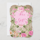 Invitation Baby shower Rose Floral Rustique Bois Girl (Devant)