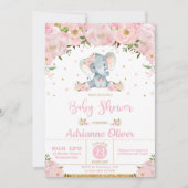 Invitation Baby shower rose floral Whimsical Elephant Girl (Devant)