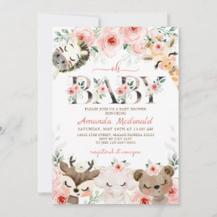 Invitation Baby shower rose Floral Woodland Girl