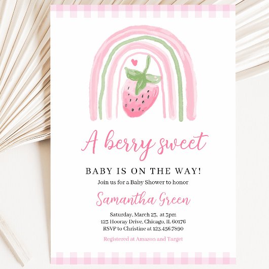 Invitation Baby Shower Rose Fraise