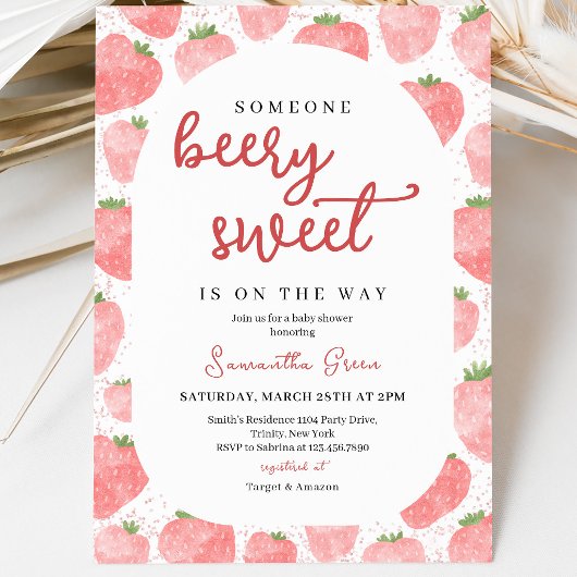 Invitation Baby Shower Rose Fraise
