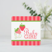 Invitation Baby shower rose fraise et vert (Debout devant)