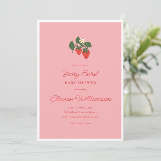 Invitation Baby Shower Rose Fruité Douce Fraise Rose (Debout devant)