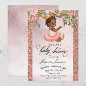 Invitation Baby Shower Rose Gold Afro-Américain  (Devant / Derrière)