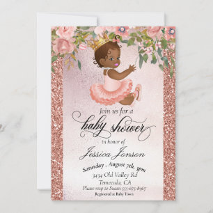 Invitation Baby Shower Rose Gold Afro-Américain