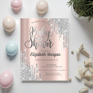 Invitation Baby Shower Rose Gold aux Gouttes de Paillettes Ar