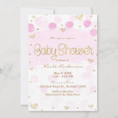 Invitation Baby Shower Rose Gold Blanc Points & Cœurs (Devant)
