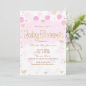 Invitation Baby Shower Rose Gold Blanc Points & Cœurs (Debout devant)
