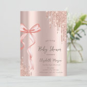 Invitation Baby shower Rose Gold Dessin à main rose Bow (Debout devant)