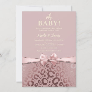Invitation Baby Shower Rose Gold et Imprimé Léopard Rose Glam