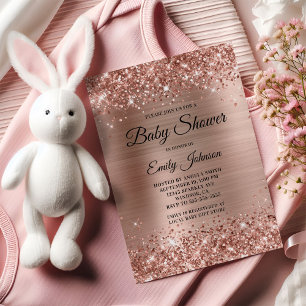 Invitation Baby shower Rose Gold Glittery Foil Fancy Script