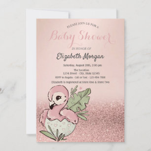 Invitation Baby Shower Rose Gold Pailleté Flamant Rose Mignon