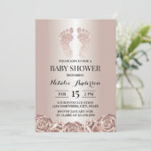 Invitation Baby shower Rose Gold Pieds bébé Floral moderne (Debout devant)
