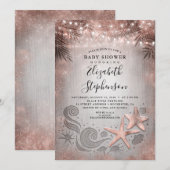 Invitation Baby shower rose Gold Starfish Beach Lights (Devant / Derrière)