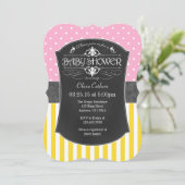 Invitation Baby shower rose gris-jaune (Debout devant)