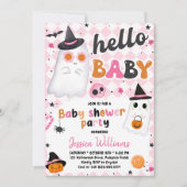 Invitation Baby shower rose Halloween mignon Fantôme (Devant)
