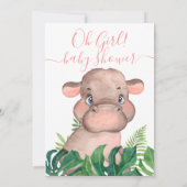 Invitation Baby shower rose Hippo Jungle Aquarelle (Dos)