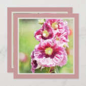 Invitation Baby shower rose Hollyhock Flowers (Devant / Derrière)