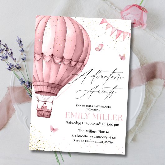 Invitation Baby shower rose Hot Air Balloon Invitation, Baby 