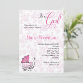 Invitation Baby shower rose Invitationas de landau (Debout devant)