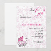 Invitation Baby shower rose Invitationas de landau (Devant / Derrière)