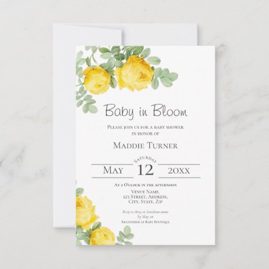 Invitation Baby shower rose jaune (Devant)